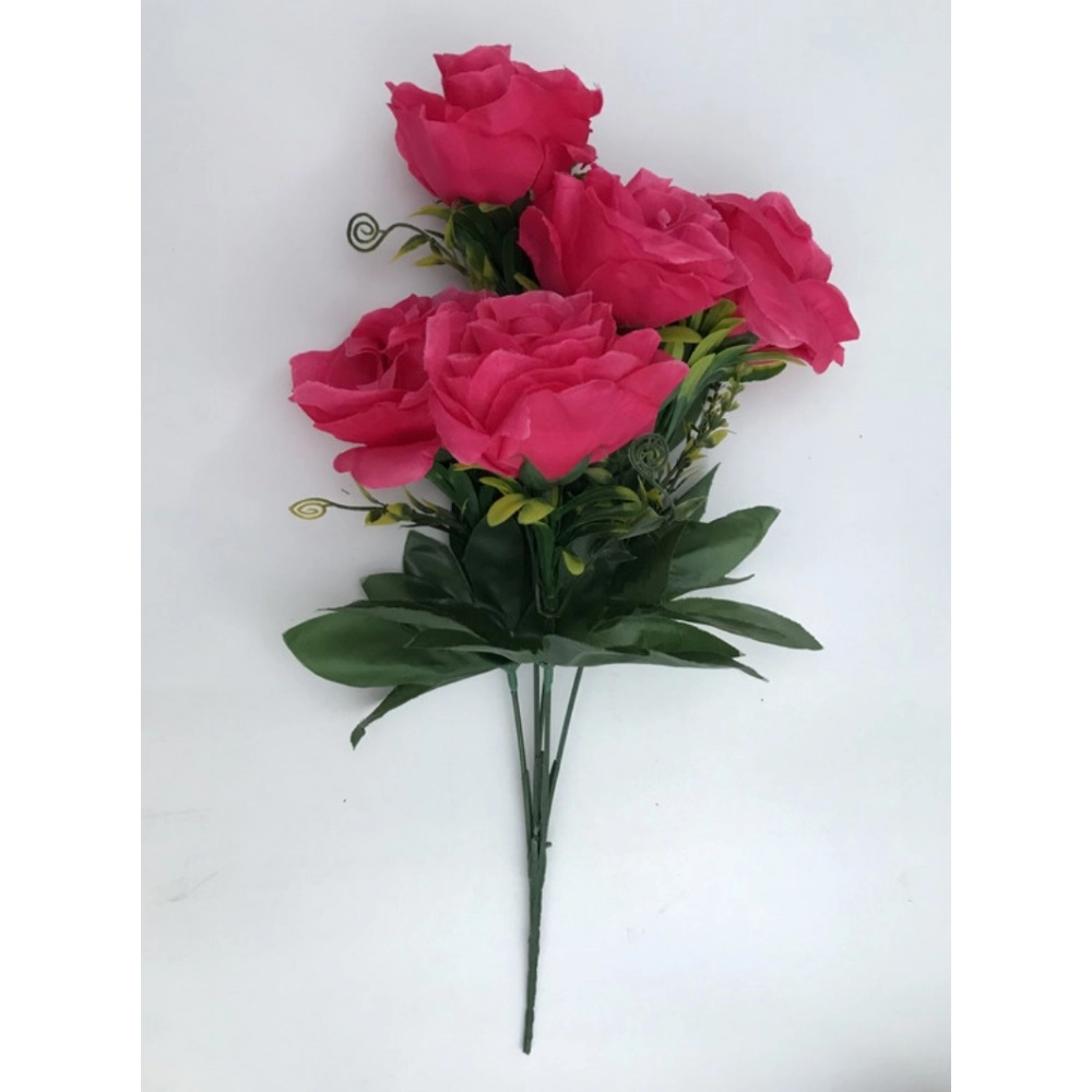 Generic Artificial Flowers Bunch Bouquet Of 5 Roses For Home Decoration (Dark Pink, Material:Silk, Polyester) - Image 4