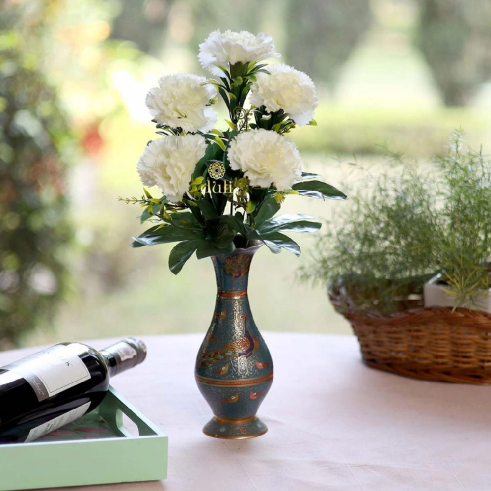 Generic Artificial Flowers Bunch Bouquet Of 5 Carnations For Home Decoration (White, Material:Silk, Polyester) - Image 2