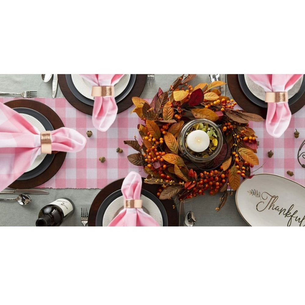 Generic Checked Cotton Table Runners (Baby Pink) - Image 3