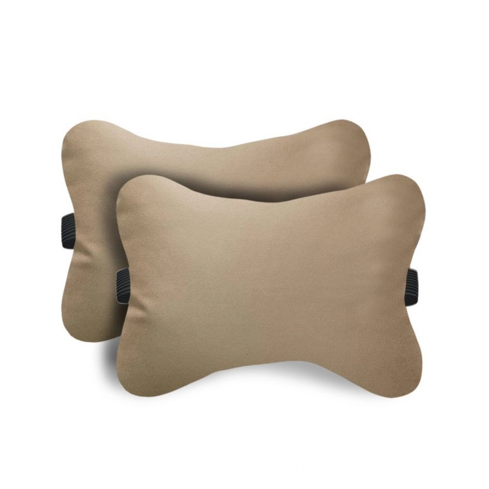 Generic Pack Of_2 Faux Leather Solid Bone Neck Pillow (Cream sand, Size: 6x10 In)