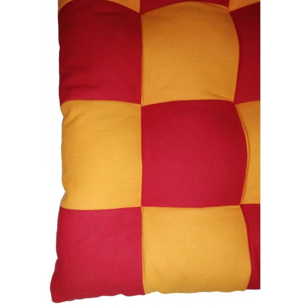 Generic Cotton Blended Solid Chair Cushions (Red & Yellow, Size: 16x16 In) - Image 2
