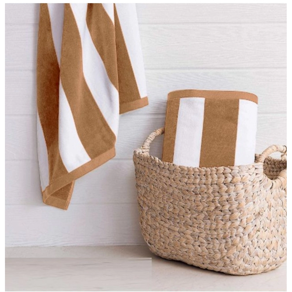 Generic Cotton Striped Bath Towels (Beige & White, Size: 36x71 In) - Image 4