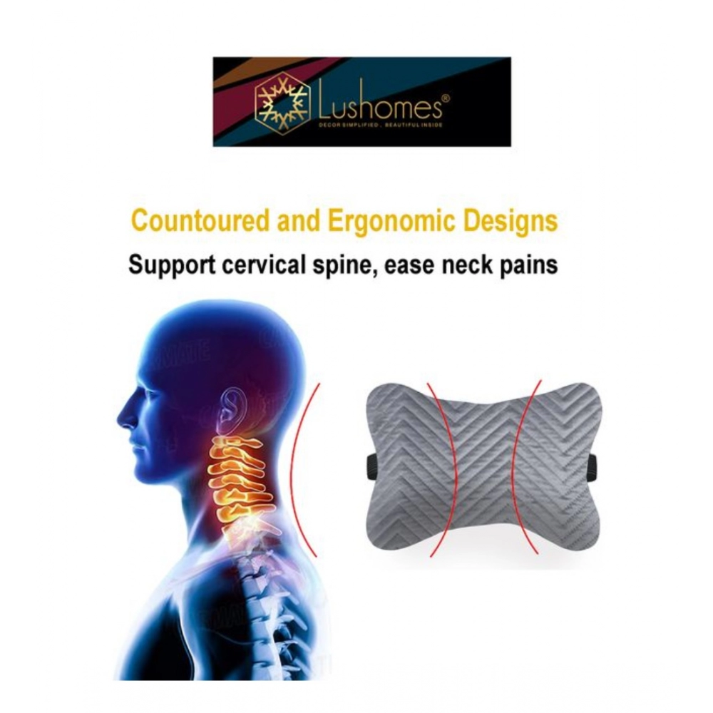 Generic Pack Of_2 Velvet zig zag Bone Neck Pillow (Grey, Size: 6x10 In) - Image 2