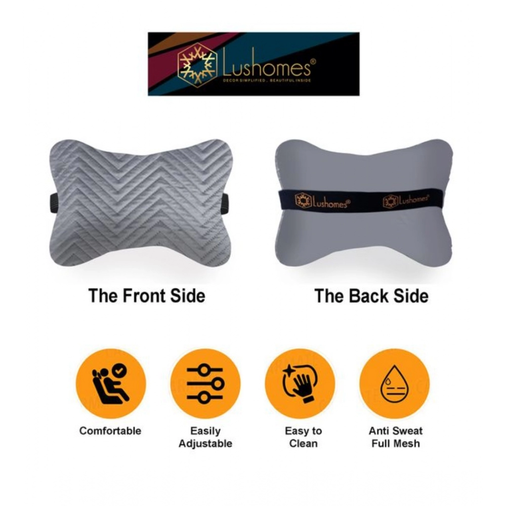 Generic Pack Of_2 Velvet zig zag Bone Neck Pillow (Grey, Size: 6x10 In) - Image 3