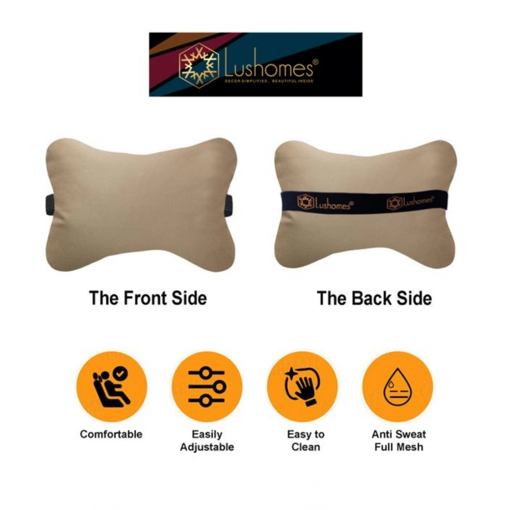 Generic Pack Of_2 Faux Leather Solid Bone Neck Pillow (Cream sand, Size: 6x10 In) - Image 2