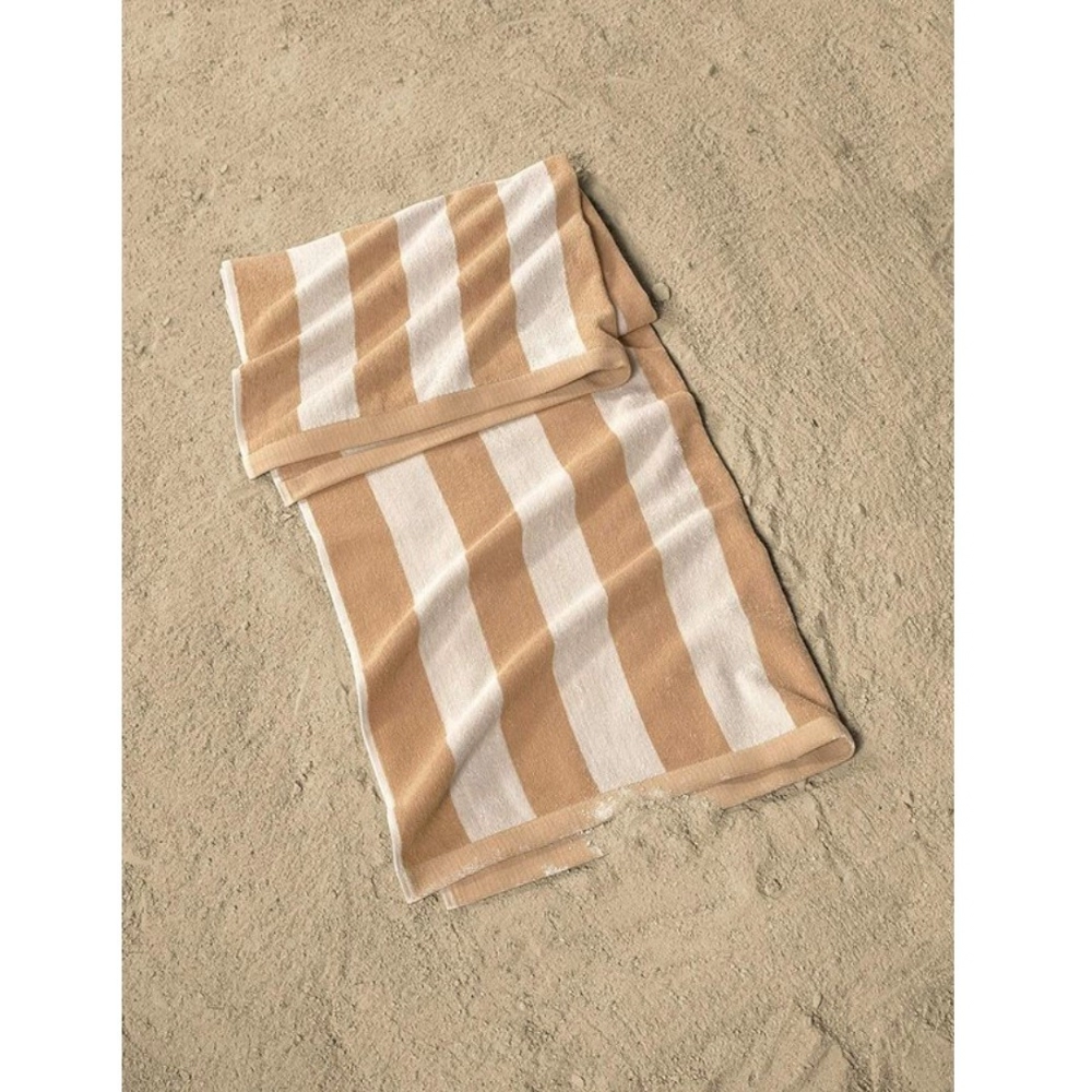 Generic Cotton Striped Bath Towels (Beige & White, Size: 36x71 In) - Image 2