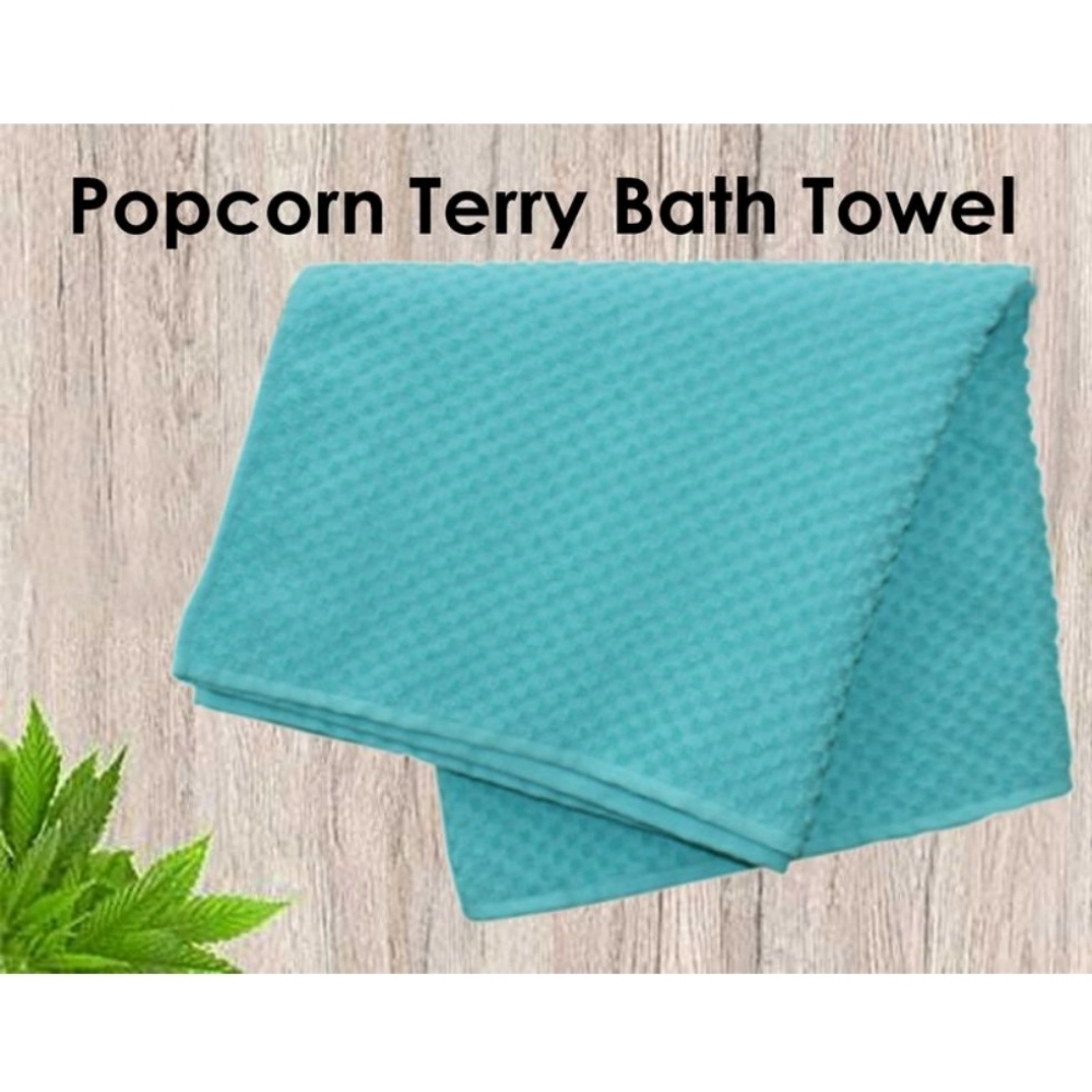 Generic Cotton Popcorn Weave Bath Towels (Aqua Blue, Size: 28x59 In) - Image 2