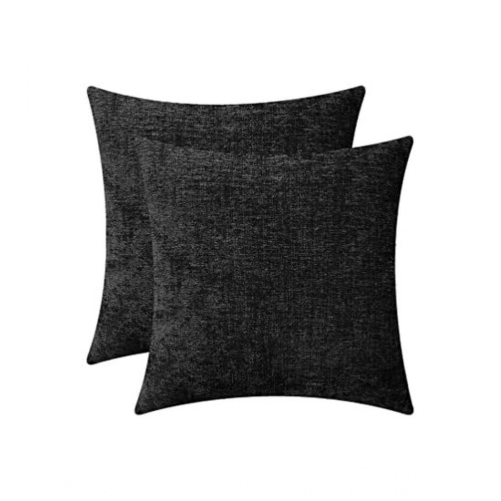 Generic Pack Of_2 Chenille Checkered Cushion Covers (Black, Size: 18x18 In)