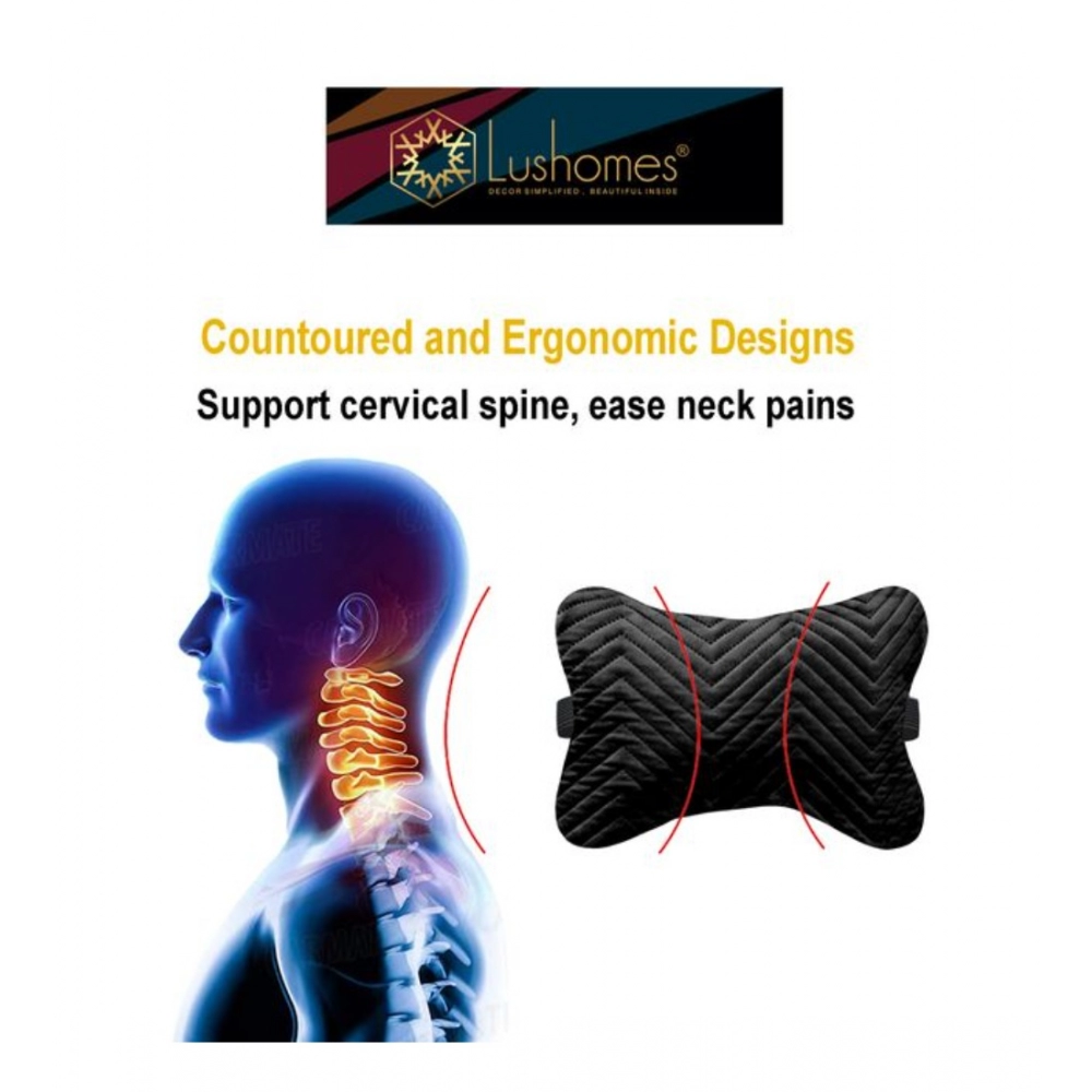 Generic Pack Of_2 Velvet zig zag Bone Neck Pillow (Black, Size: 6x10 In) - Image 2