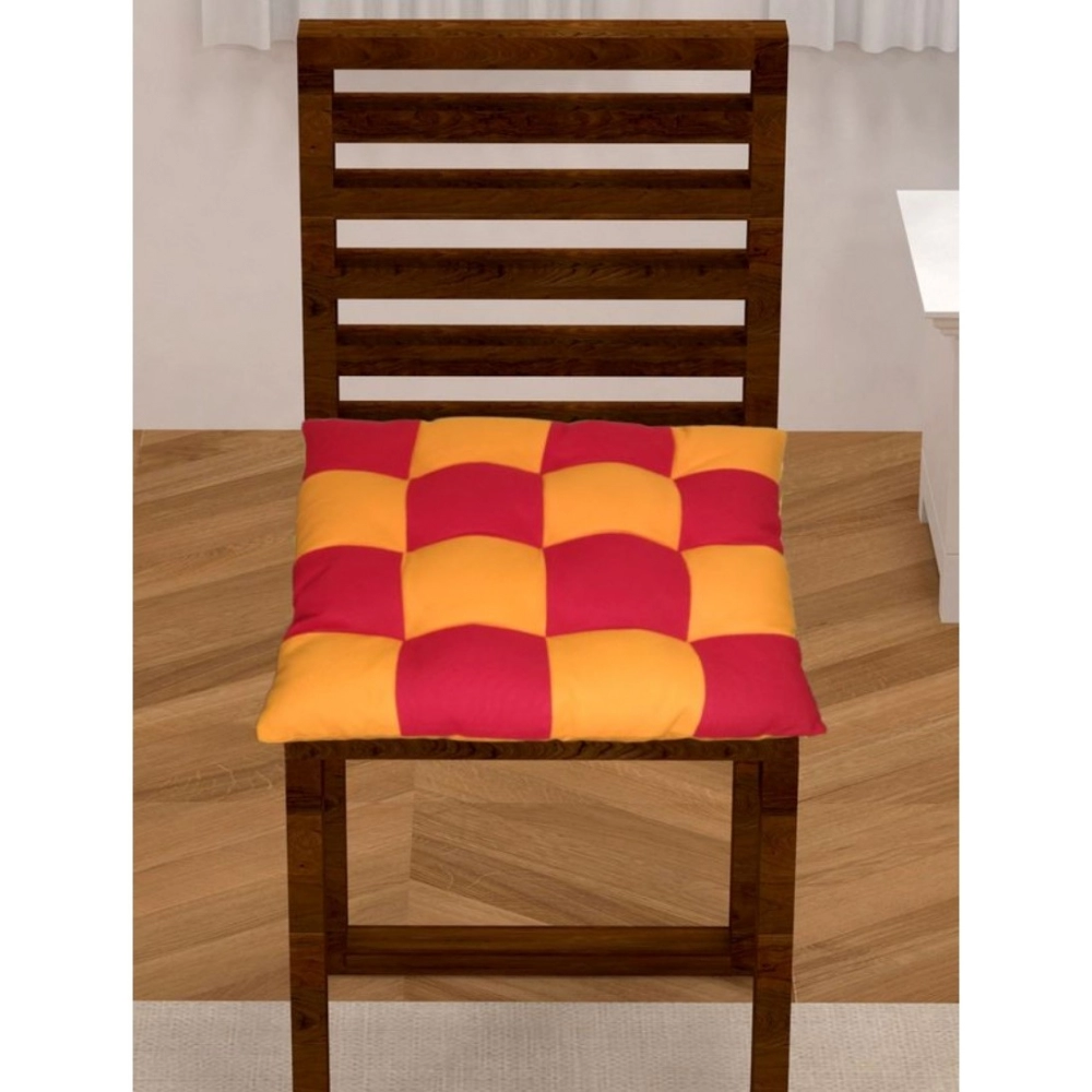 Generic Cotton Blended Solid Chair Cushions (Red & Yellow, Size: 16x16 In)