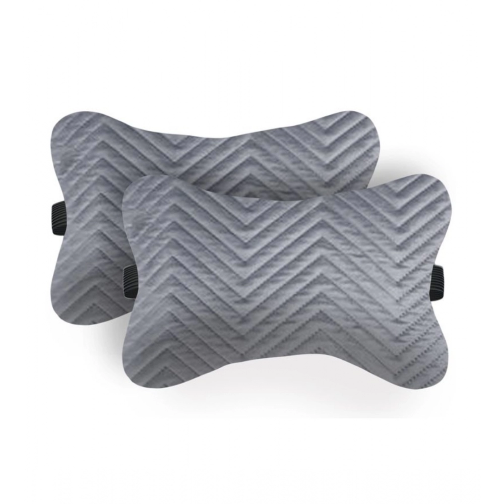 Generic Pack Of_2 Velvet zig zag Bone Neck Pillow (Grey, Size: 6x10 In)