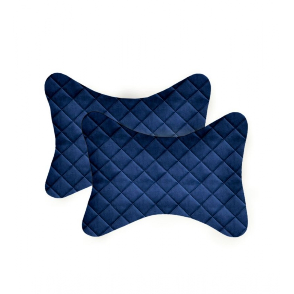 Generic Pack Of_2 Velvet Checked Bone Neck Pillow (Navy Blue, Size: 6x10 In)