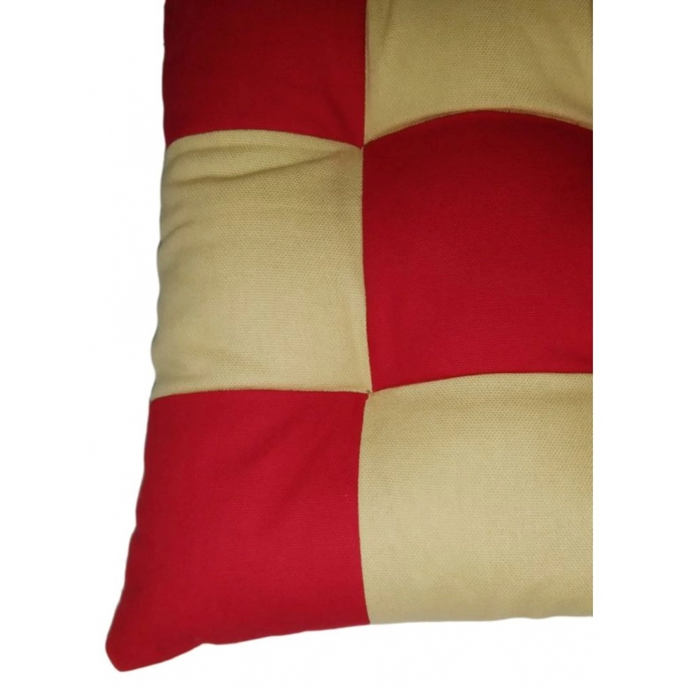 Generic Cotton Blended Solid Chair Cushions (Red & Beige, Size: 16x16 In) - Image 2