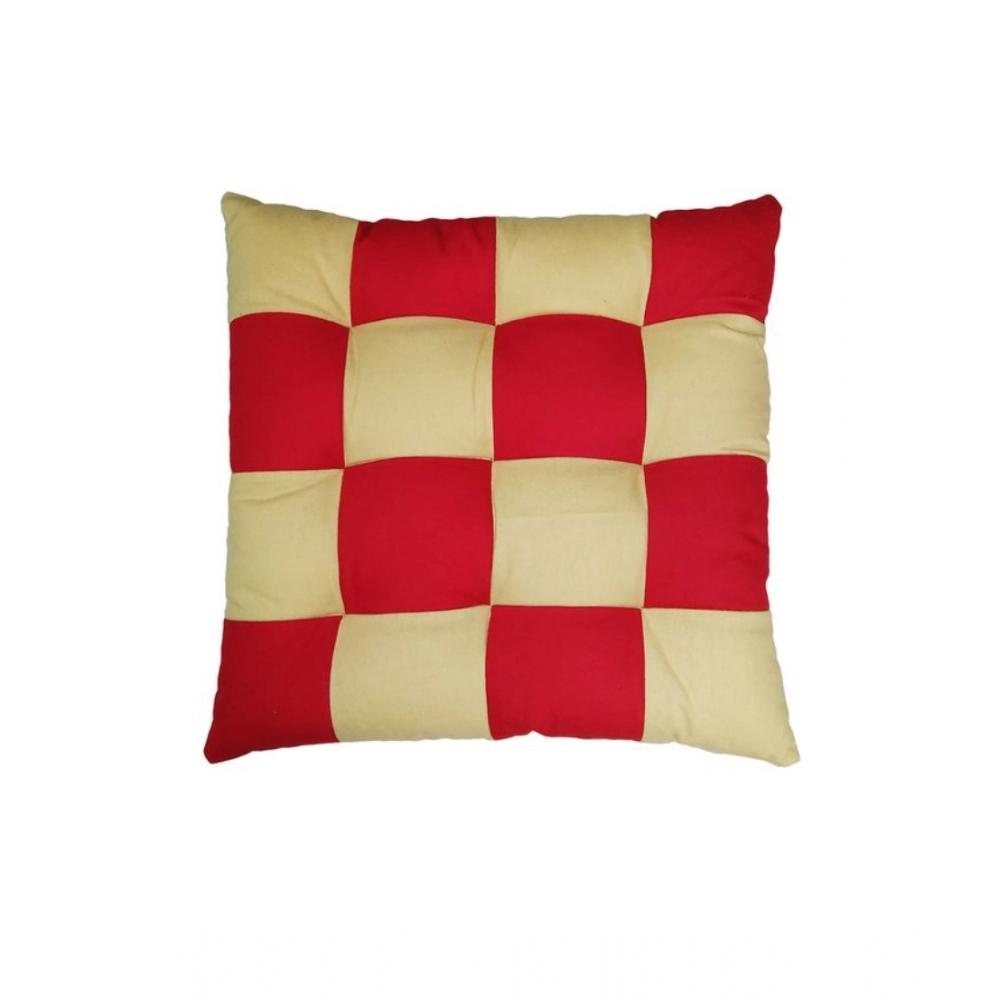 Generic Cotton Blended Solid Chair Cushions (Red & Beige, Size: 16x16 In) - Image 4