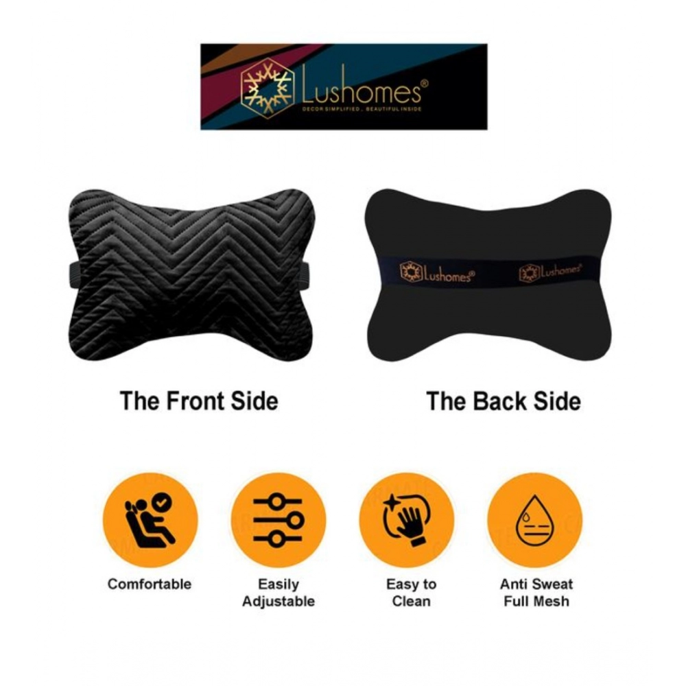 Generic Pack Of_2 Velvet zig zag Bone Neck Pillow (Black, Size: 6x10 In) - Image 3