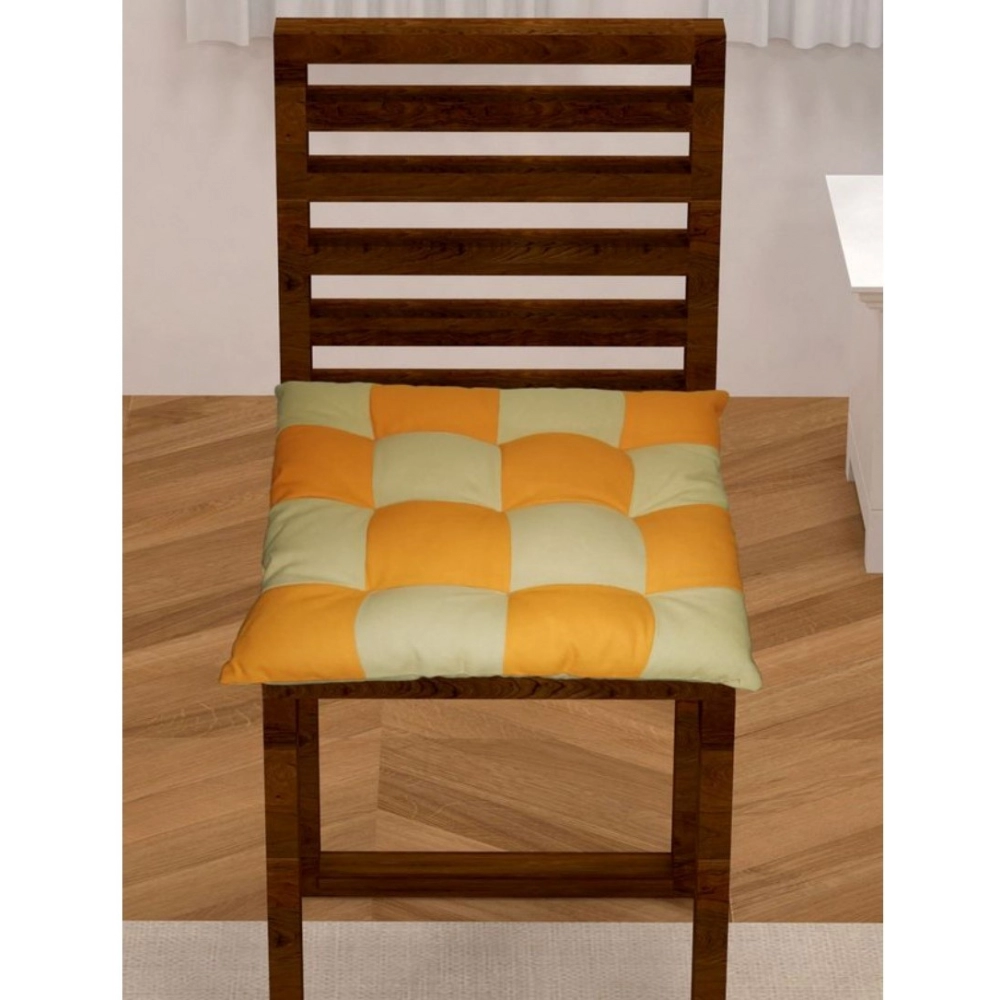 Generic Cotton Blended Solid Chair Cushions (Mustard & Beige, Size: 16x16 In)