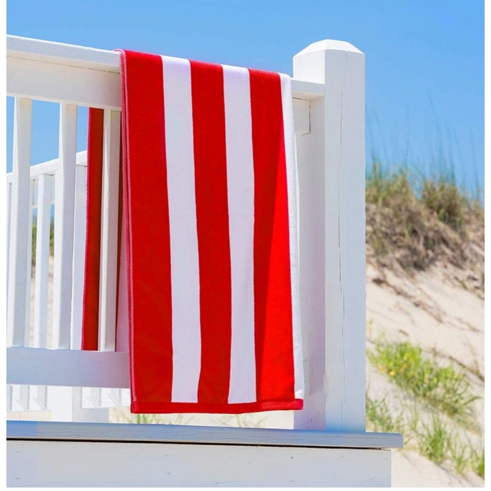 Generic Cotton Striped Bath Towels (Red & White, Size: 36x71 In) - Image 2
