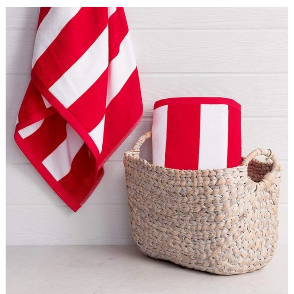 Generic Cotton Striped Bath Towels (Red & White, Size: 36x71 In) - Image 4