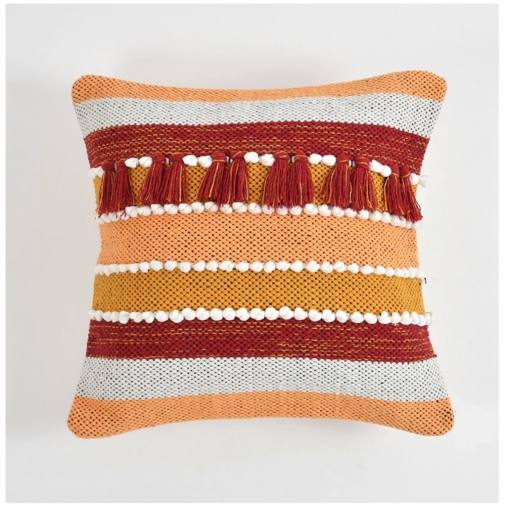 Generic Cotton Handcrafted Pit Loom Cushion Cover 16x16 Inch Pack of 2 (Orange) - Image 4