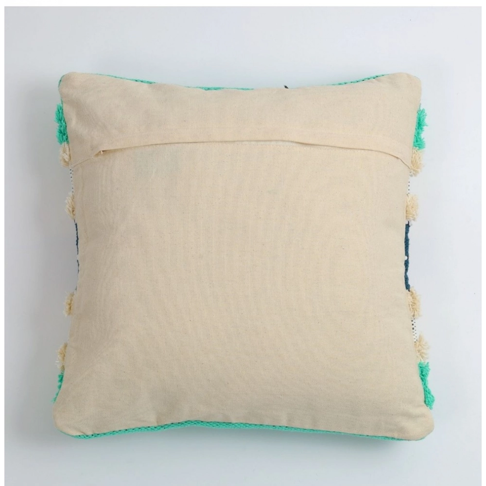 Generic Cotton Striped Handcrafted Pit Loom Cushion Cover 16x16 Inch Pack of 2 (Green Cream) - Image 3
