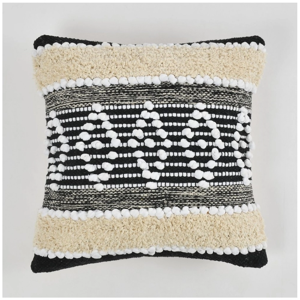 Generic Cotton Diamond Handcrafted Pit Loom Cushion Cover 16x16 Inch Pack of 2 (Black Cream) - Image 4
