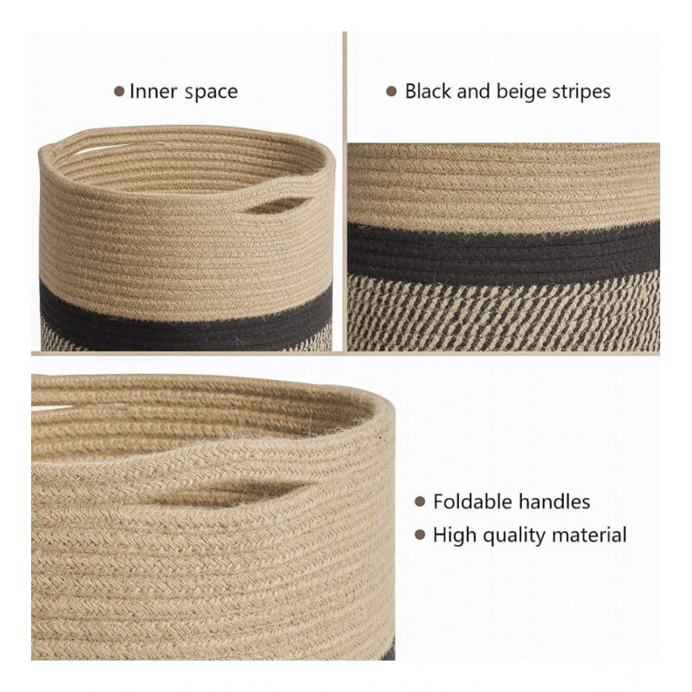 Generic Cotton Large Woven Storage Basket 11x11 Inch Pack of 1 (Beige) - Image 2