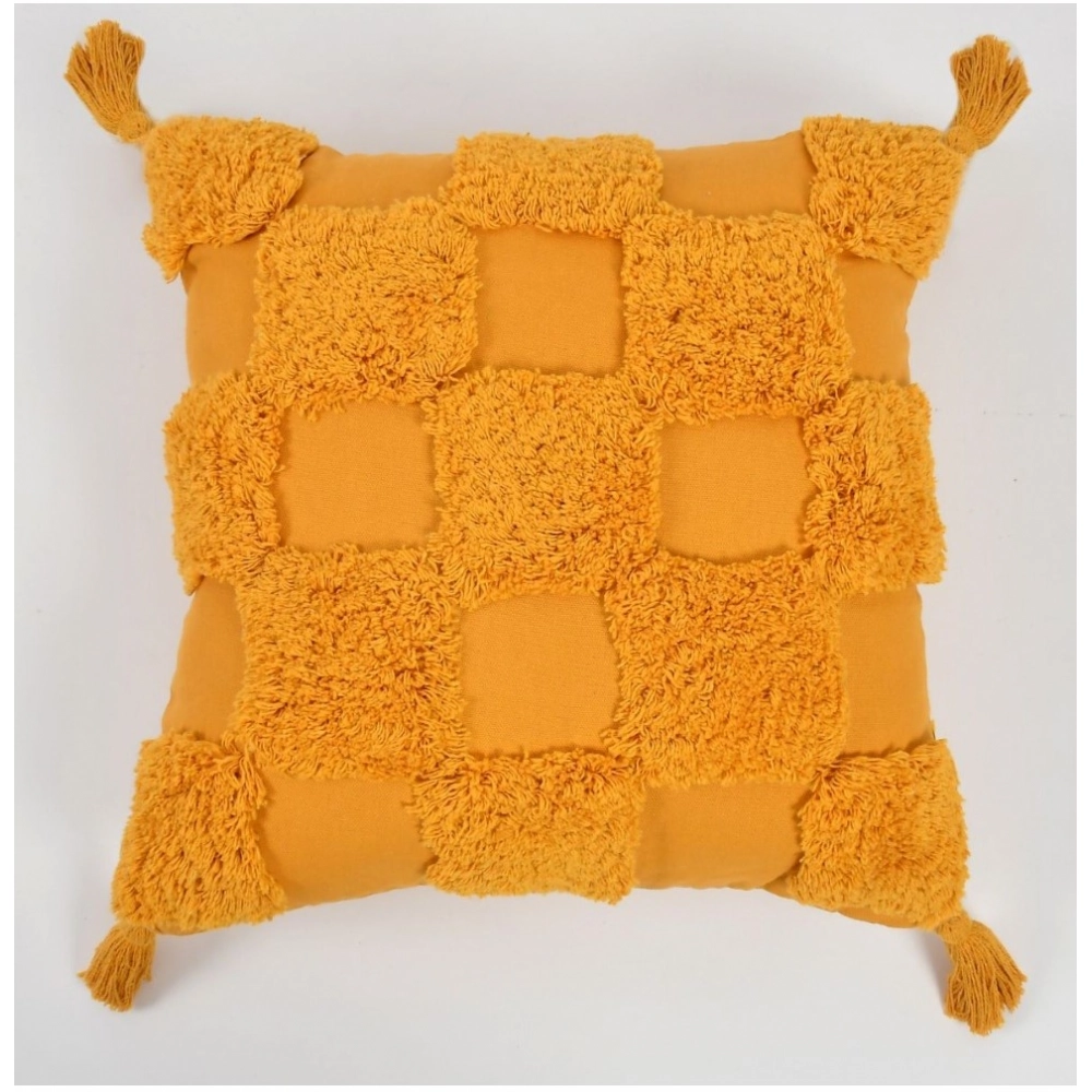 Generic Cotton Tufted Cushion Pillow Cover 16x16 Inch Pack of 2 (Yellow) - Image 3