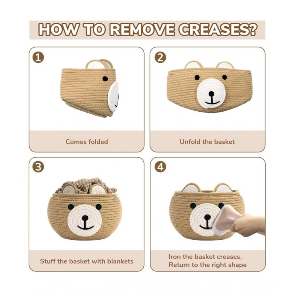 Generic Cotton Bear Shaped Storage Baskets Pack of 1 (Beige) - Image 3
