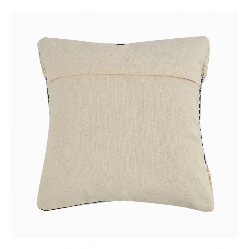Generic Cotton Diamond Handcrafted Pit Loom Cushion Cover 16x16 Inch Pack of 2 (Black Cream) - Image 3