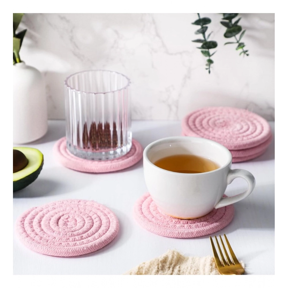 Generic Cotton Rope Drink Coasters 6 Pcs Set (Baby Pink) - Image 3