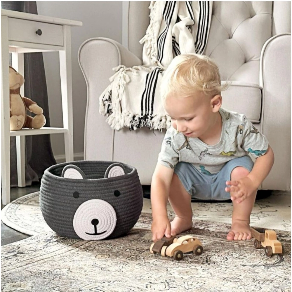 Generic Cotton Bear Shaped Storage Baskets Pack of 1 (Grey) - Image 3